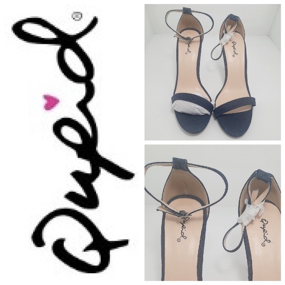 Qupid Ankle Straps Denim Heels NEW - Picture 1 of 9
